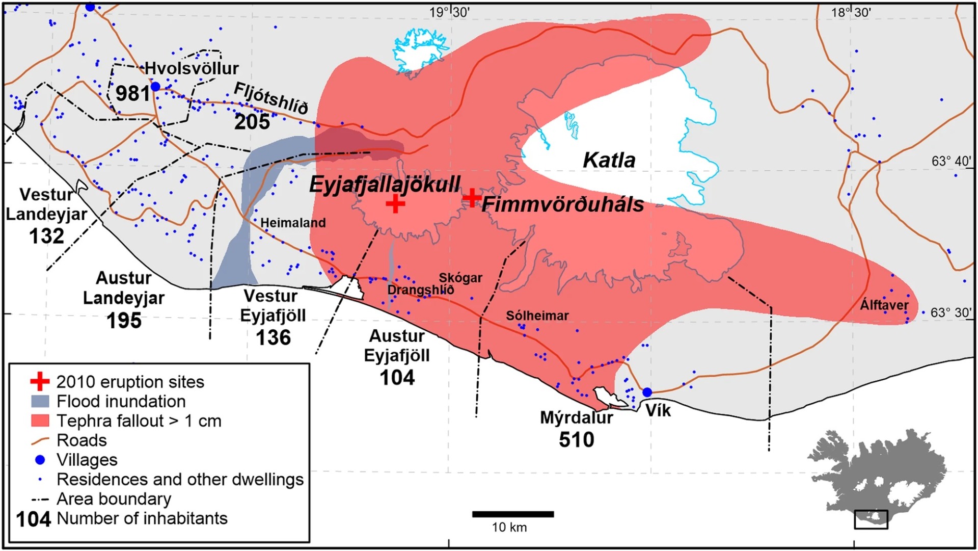 Ryc. 6 Zasięg powodzi po wybuchu Eyjafjallajökull.